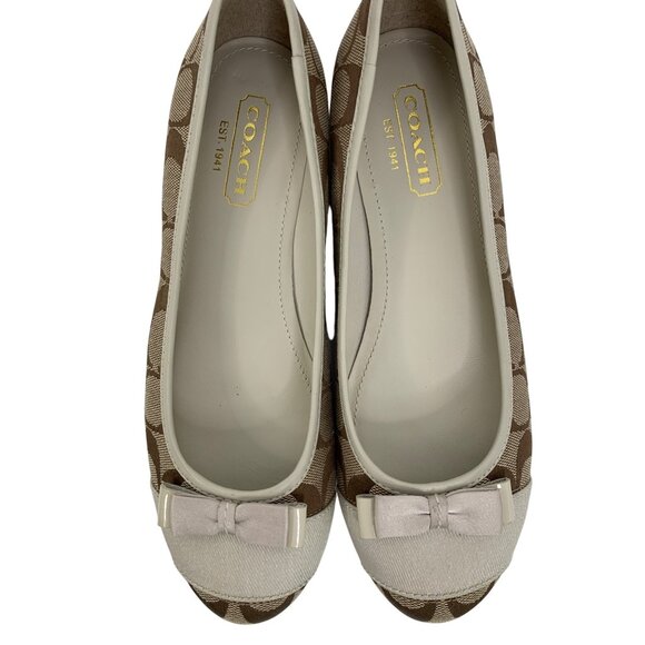 Coach Womens Cindie Flats Bow Beige & Brown 6M Y10664 Monogram Y10664 EUC - Picture 9 of 11